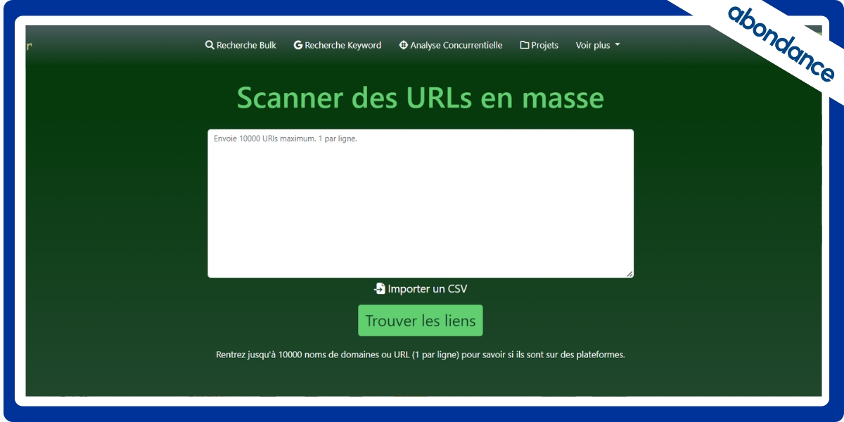 Recherche en masse (bulk) sur Link Finder