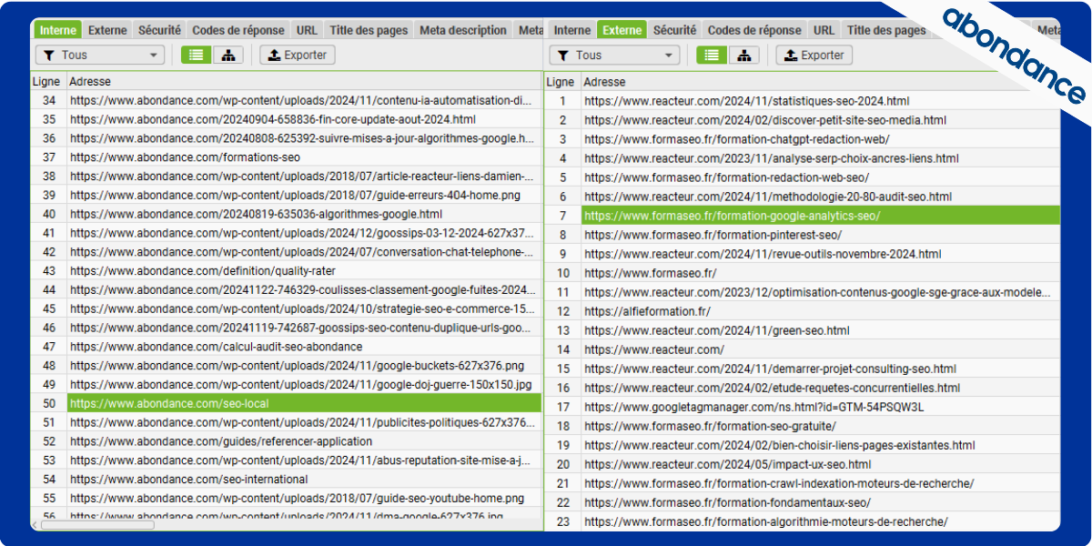 Analyse des liens internes et externes Screaming Frog