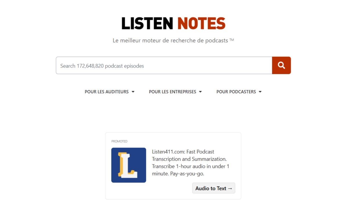 Listen Notes, moteur de recherche podcasts